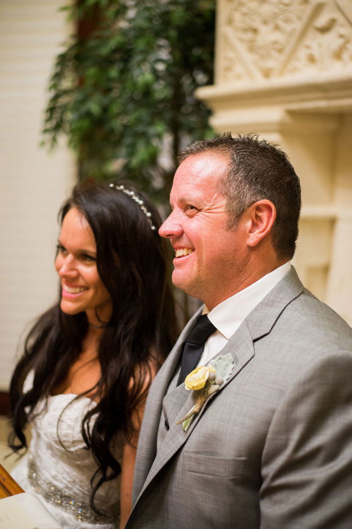 bride and groom smiling during reception