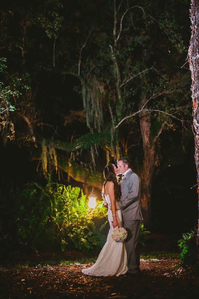 bride and groom portrait at night
