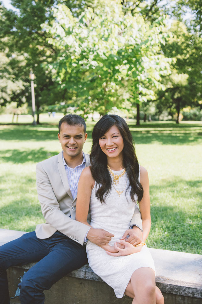 bride and groom portrait in park