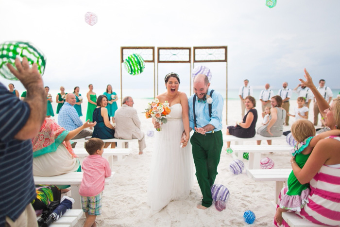 alls at bride and groom at end of ceremony