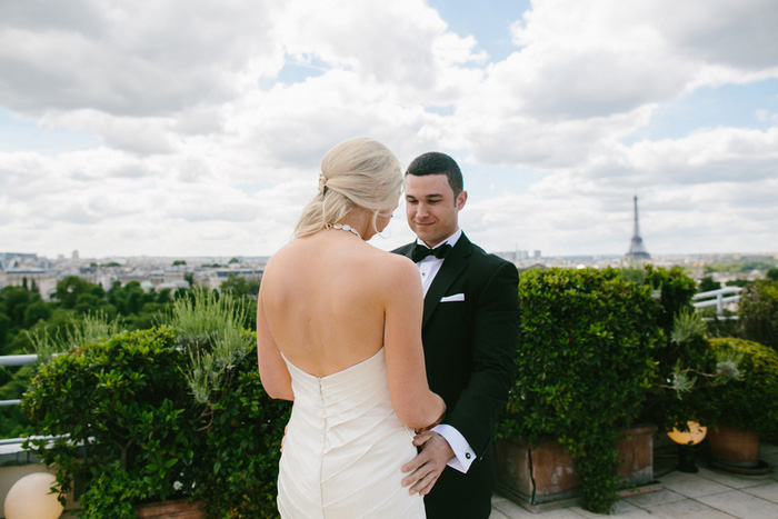 bride and groom first look