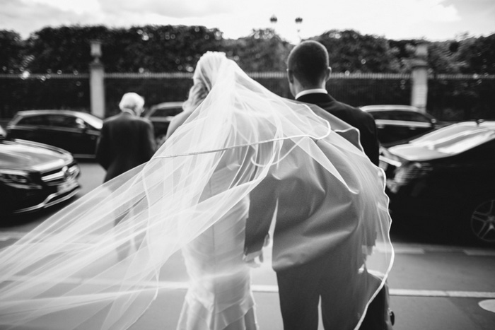 bride's veil blowing in the wind