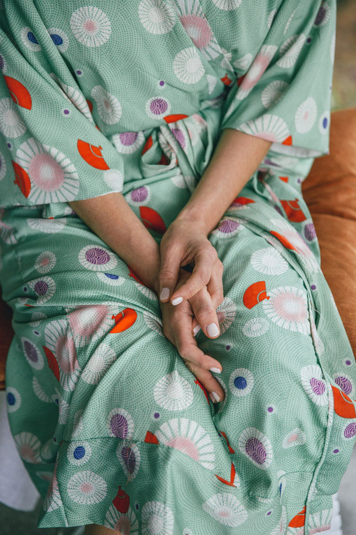 bride in floral robe