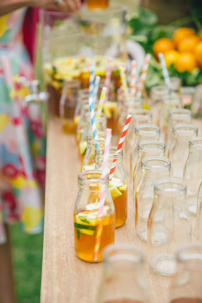 wedding drinks with striped straws 