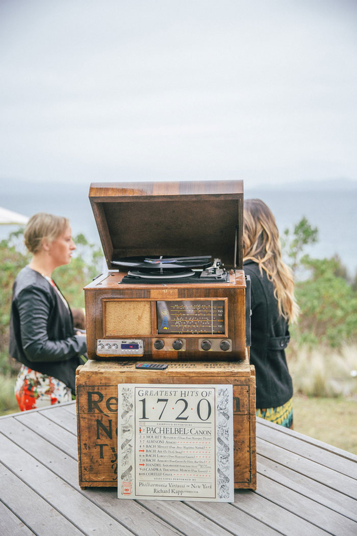 vintage record player at wedding