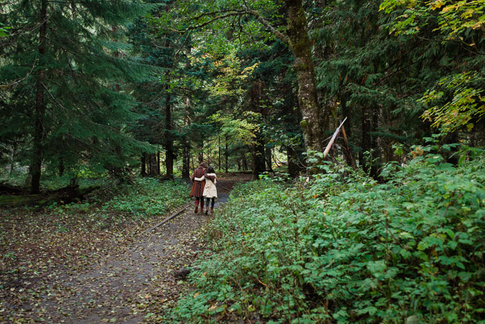 brides walking on path