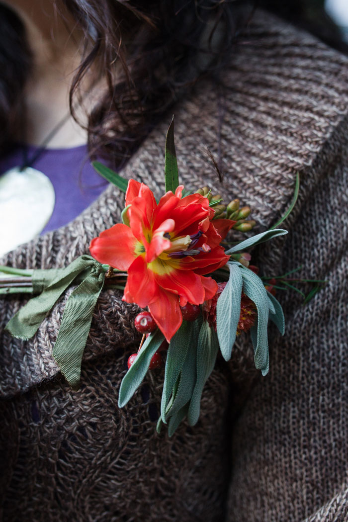 orange flower boutonnier