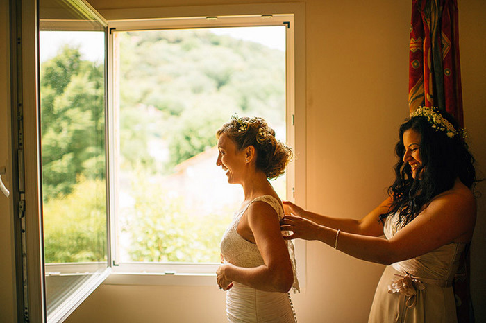 bride getting dressed