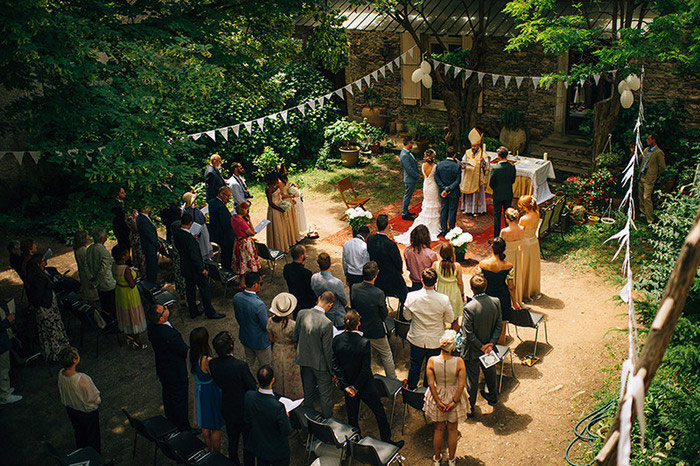 French courtyard wedding ceremony