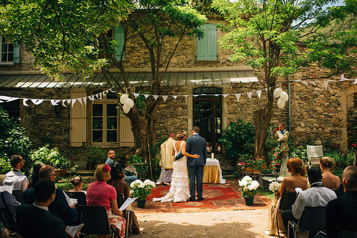 French courtyard wedding ceremony