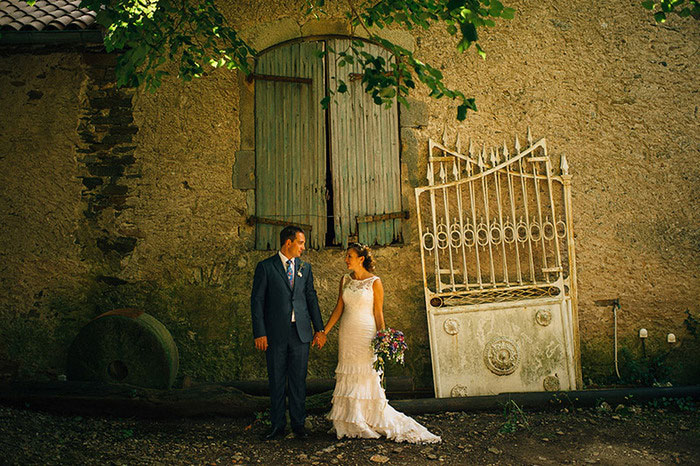 bride and groom portrait in rural France