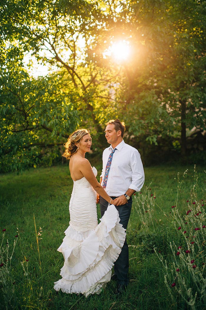 bride and groom portrait at sunset