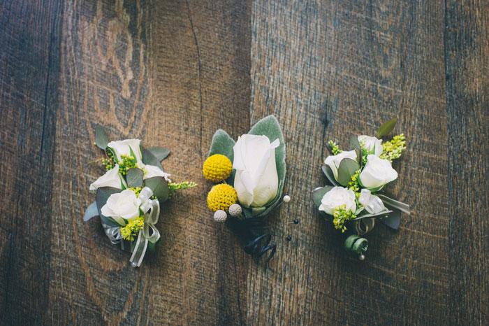 boutonnieres on wood