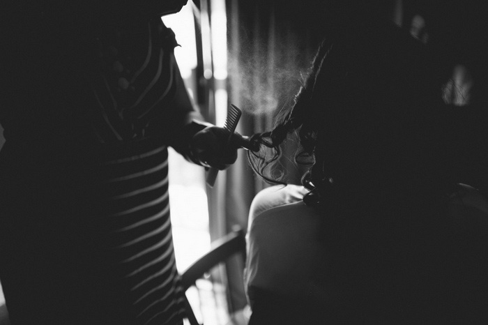 bride getting her hair done