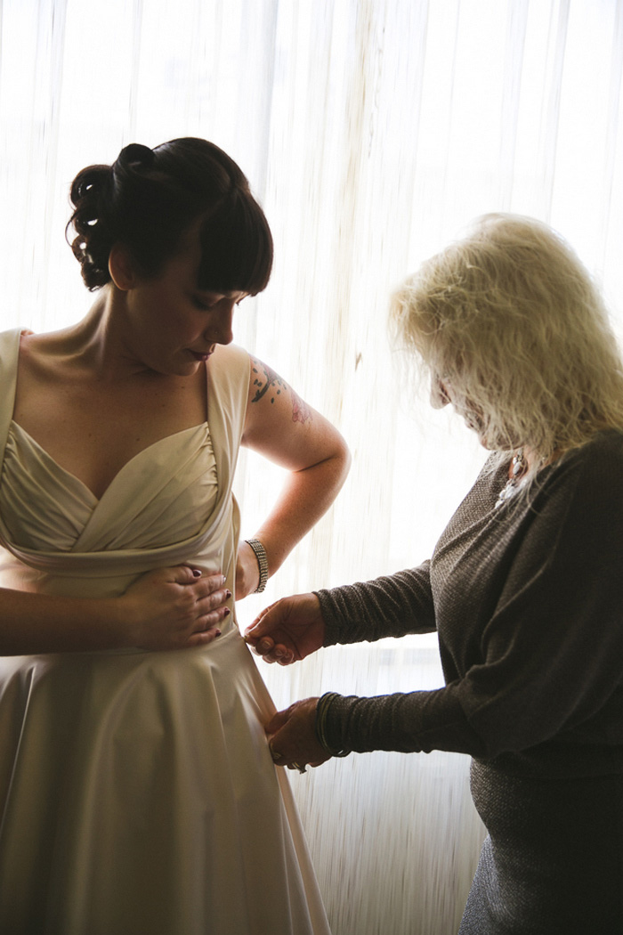 bride getting dressed