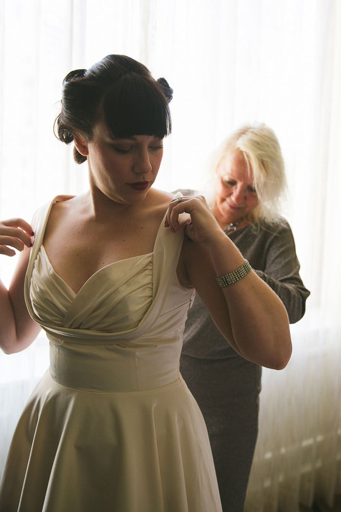 bride getting dressed