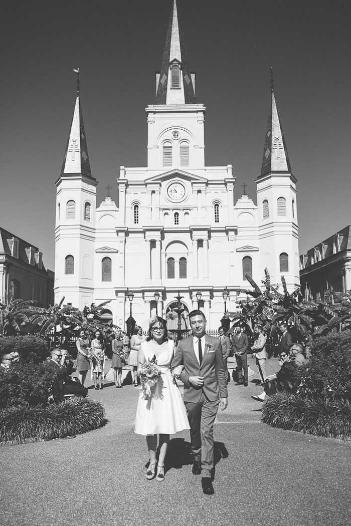 bride and groom in Jackson Square