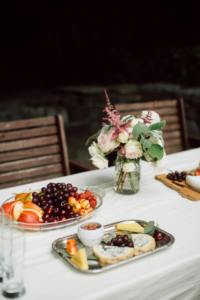 outdoor reception table with food