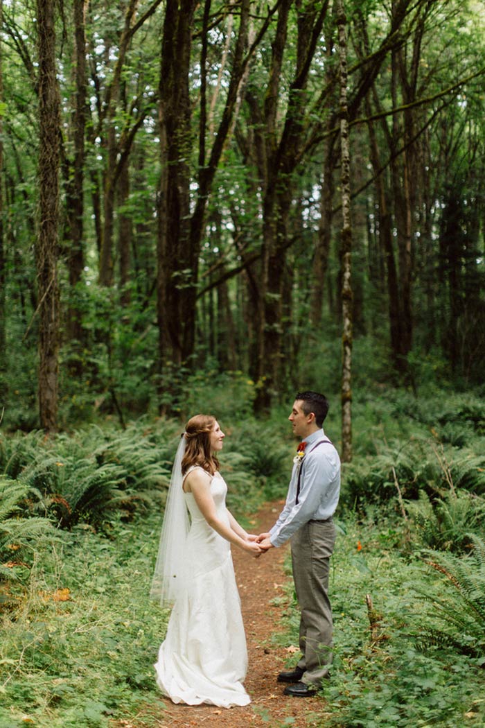 bride and groom portrait in the woods