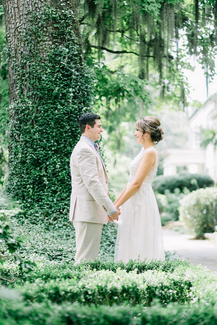 bride and groom portrait in Savannah