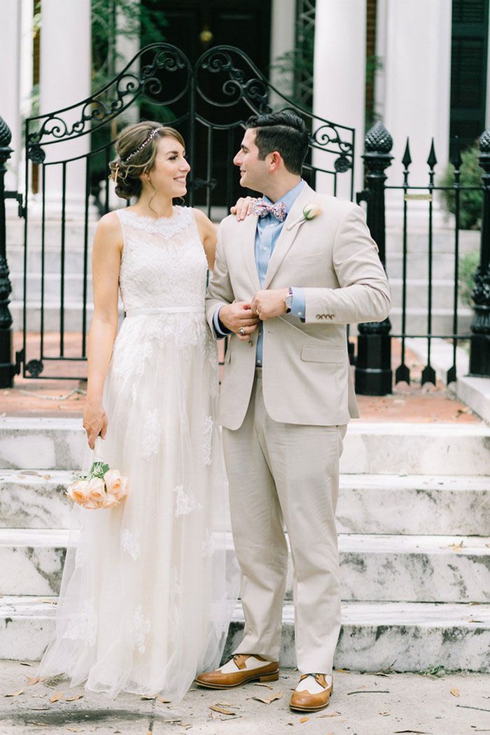 bride and groom portrait in Savannah