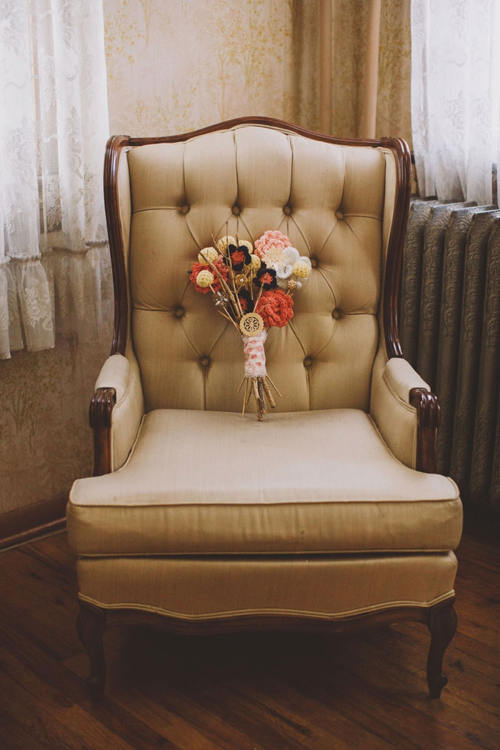 yarn bouquet on chair