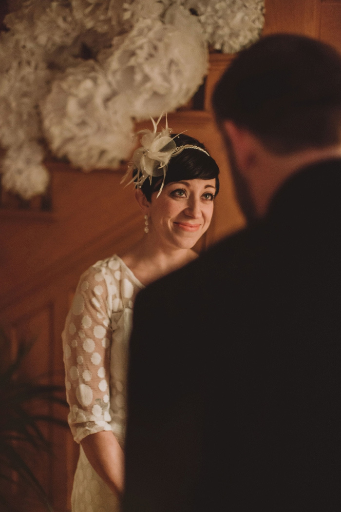 bride looking at her groom during ceremony