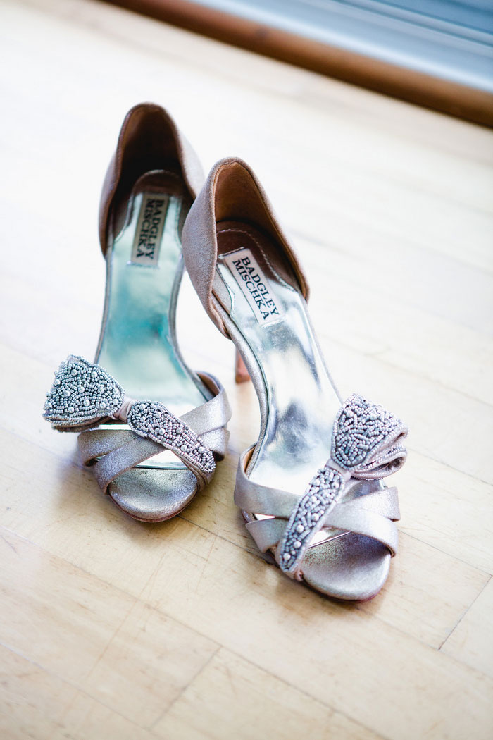 bride's silver wedding shoes