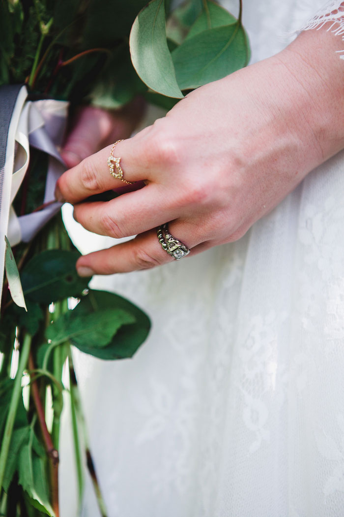 close-up of bride's rings