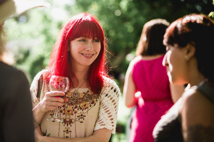 wedding guests at outdoor reception