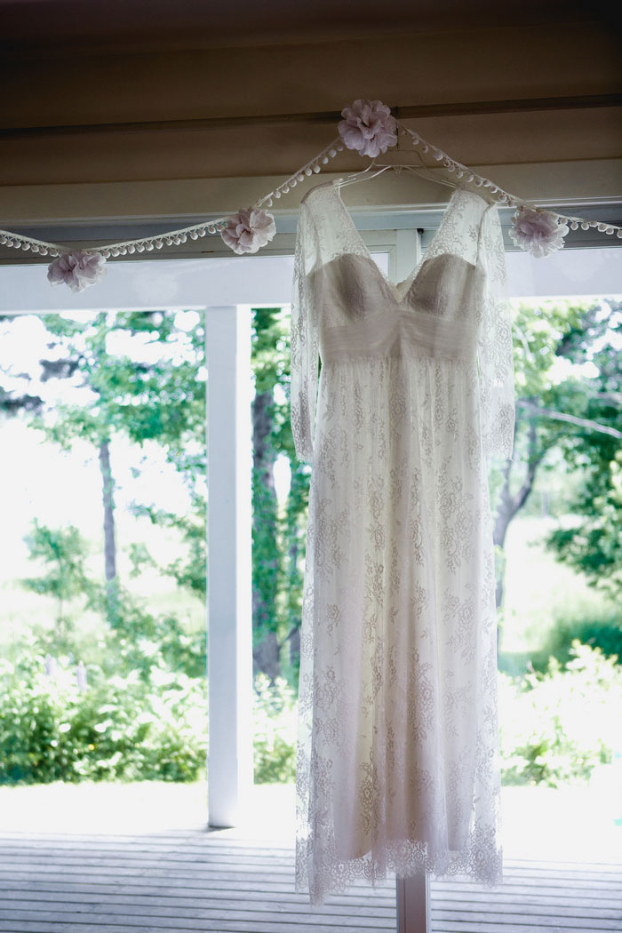 wedding dress hanging up