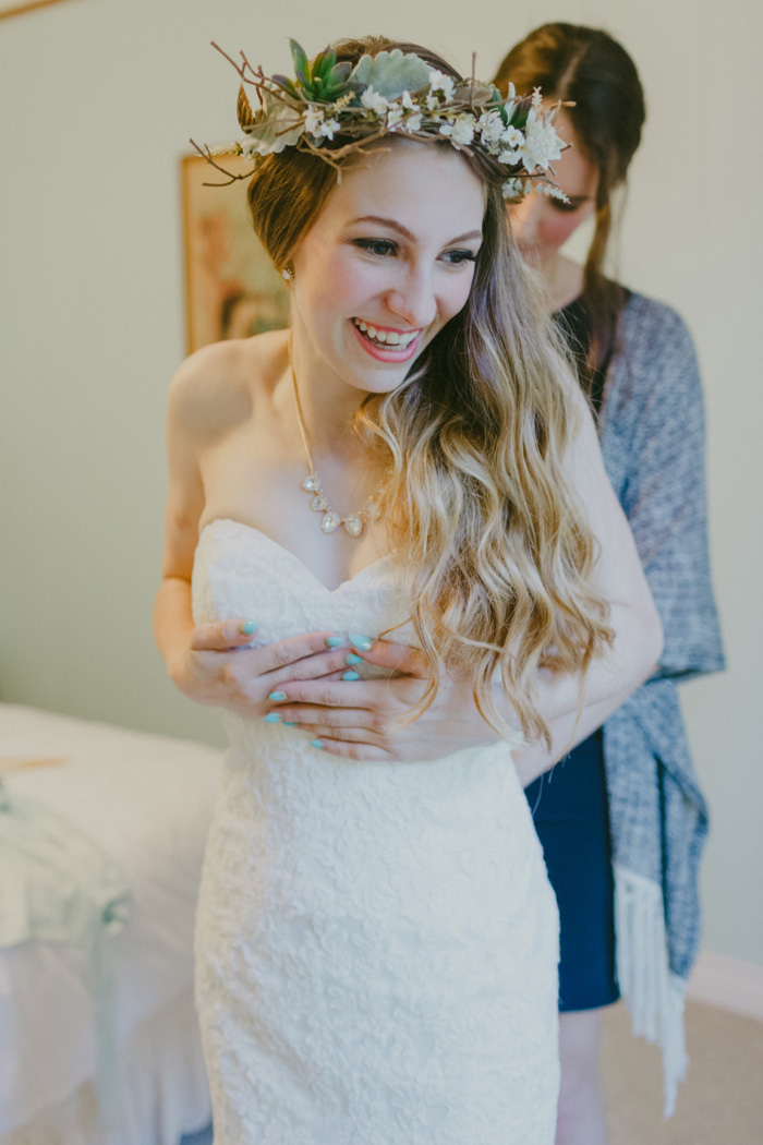 bride getting dressed