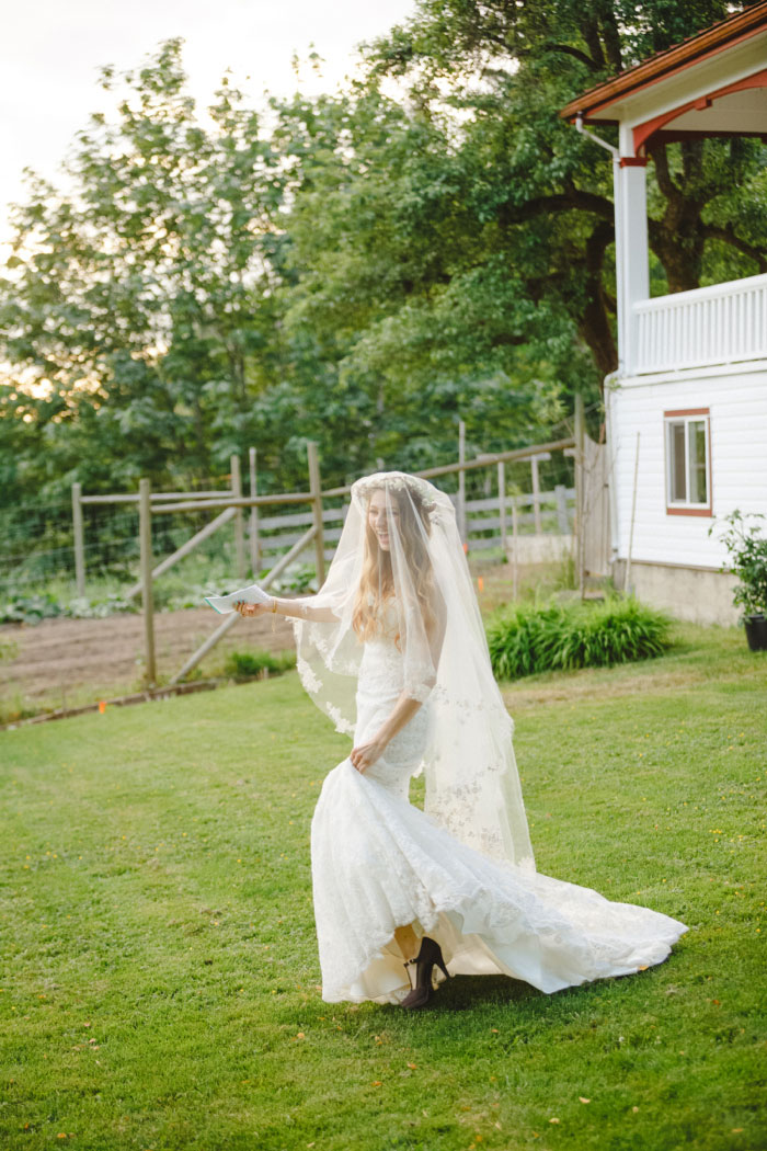 bride walking towards groom