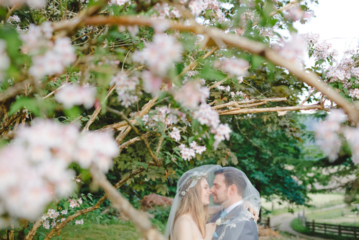 bride and groom portrait under veil