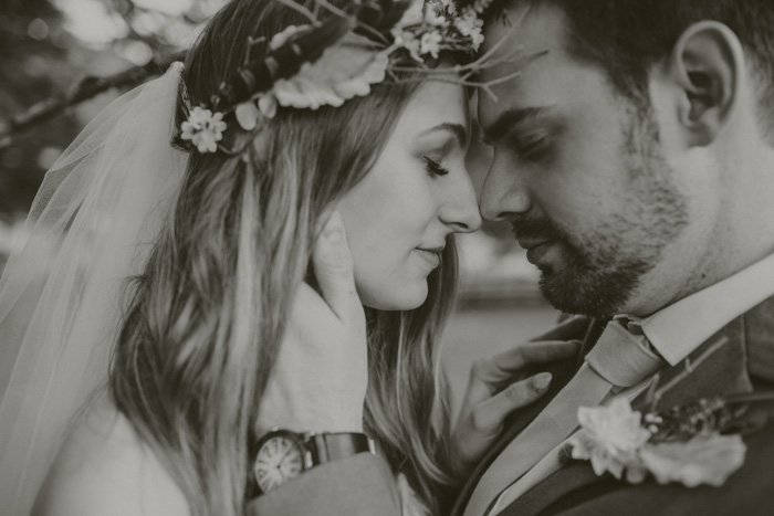 close-up bride and groom portrait