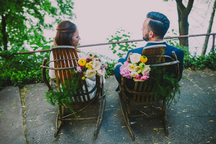 adirondack chairs decorated with flowers