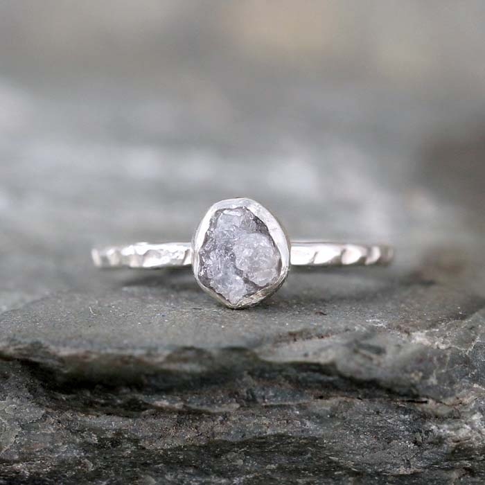 Raw Diamond Ring in Sterling Silver - Ringcrush