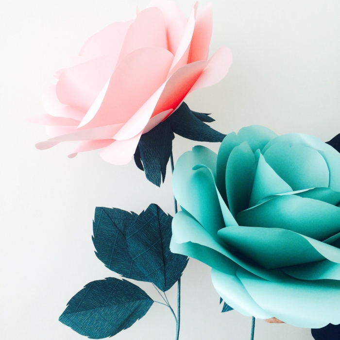 Mint and Rose Paper Flowers