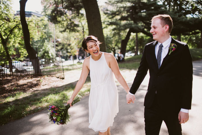 bride and groom walking