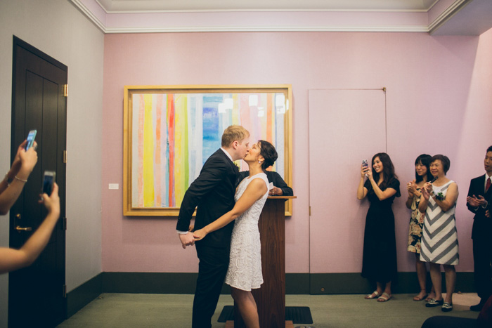 courthouse wedding ceremony first kiss