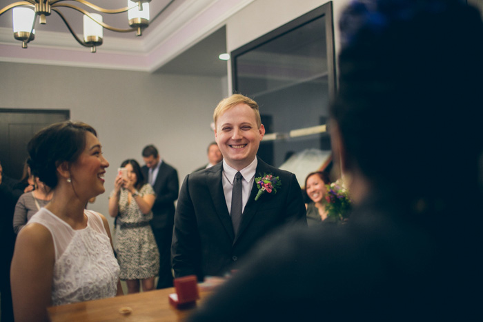 bride and groom at courthouse