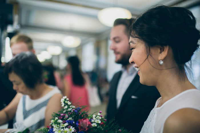 bride and groom at courthouse