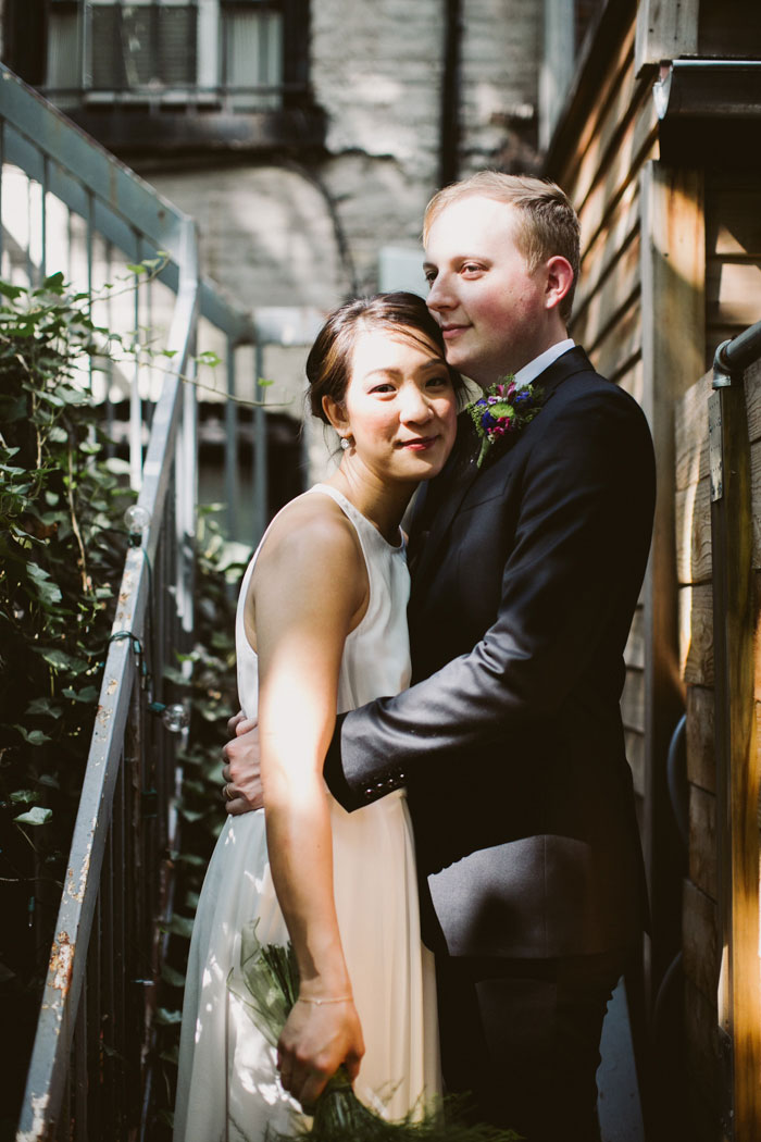 sunlit bride and groom protrait