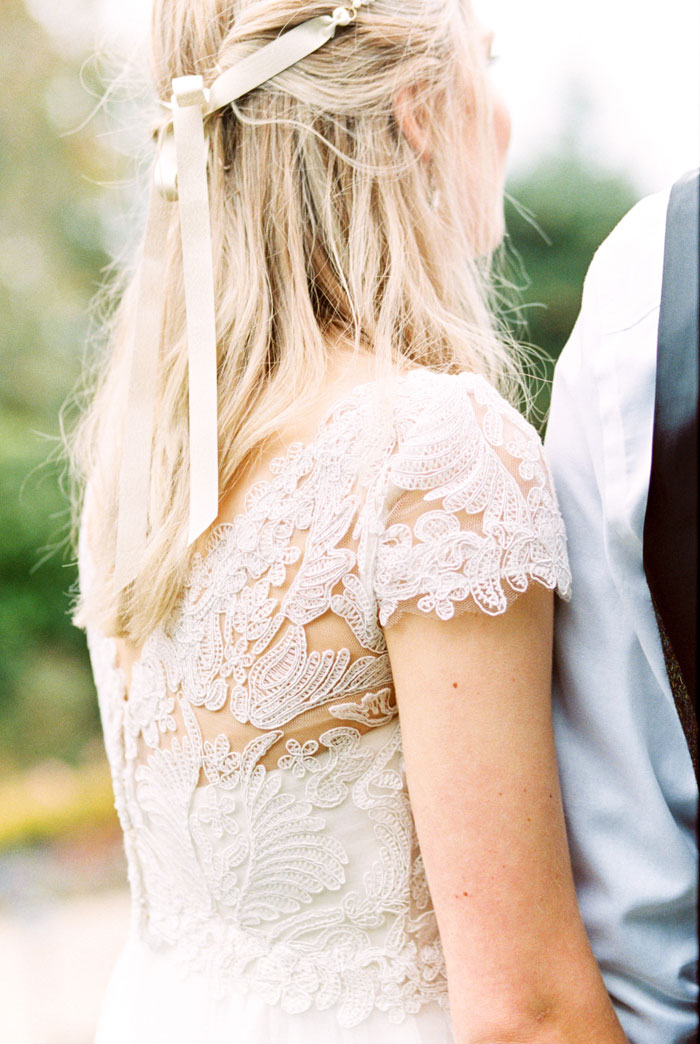 lace detail on bride's wedding gown