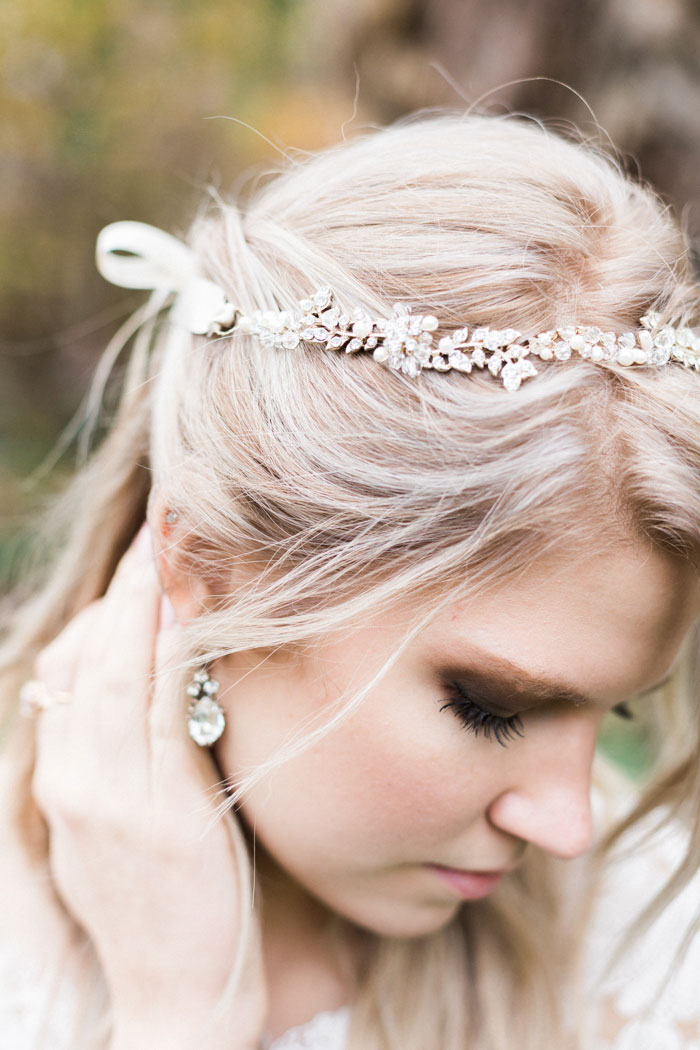 close-up of bride's headband