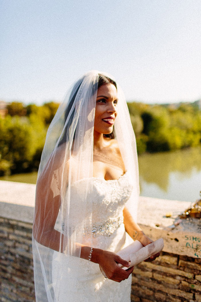 bride at outdoor elopement ceremony in Rome