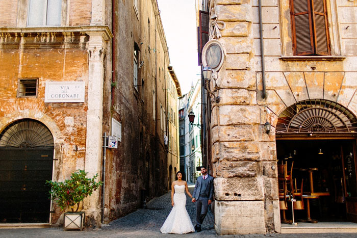 bride and groom portrait in Rome