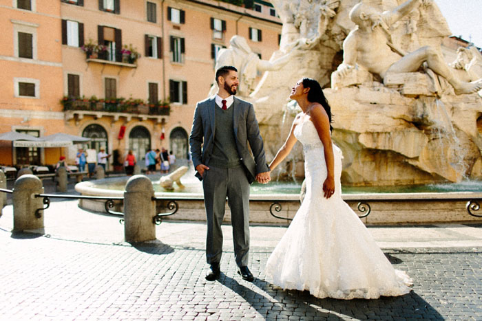 bride and groom portrait in Rome