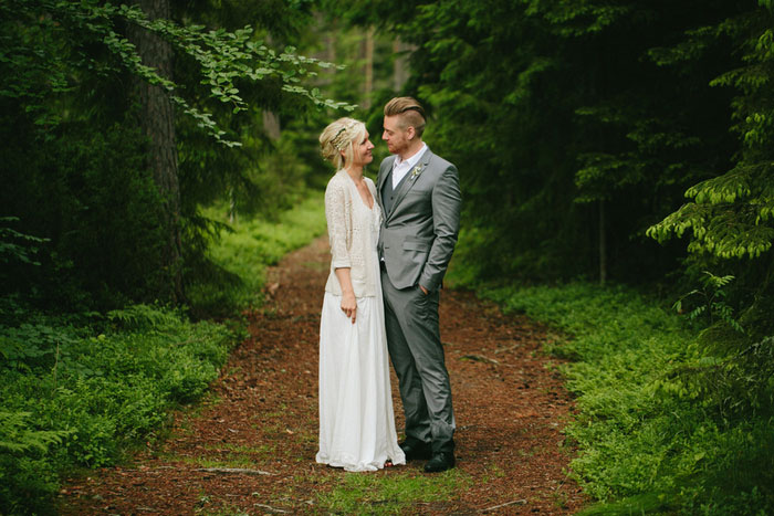 bride and groom portrait in the woods