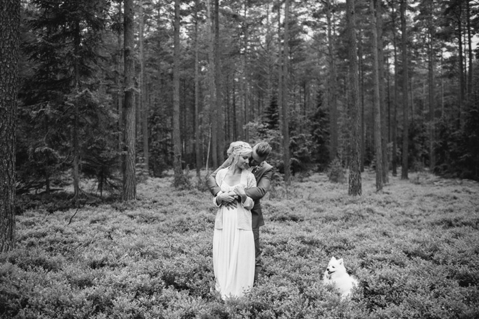 bride and groom portrait in forest